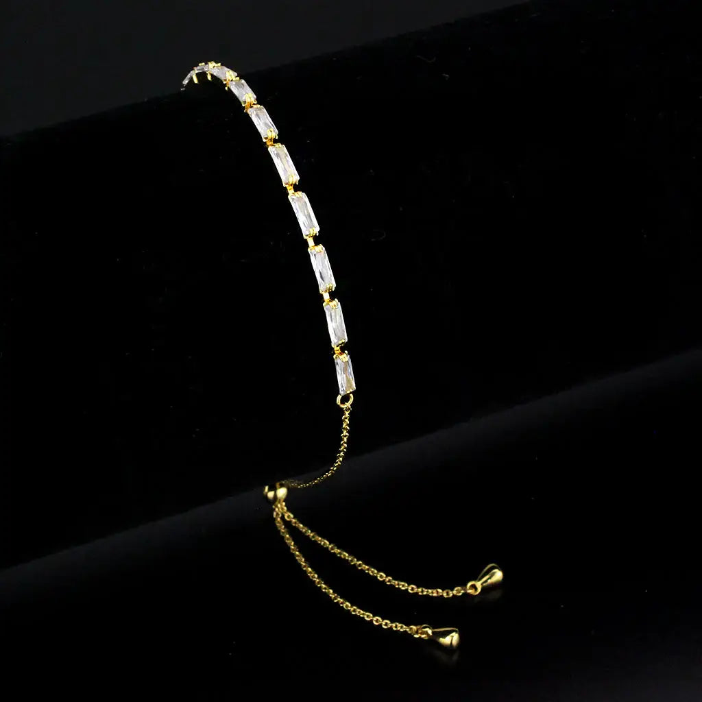 3W1653 - Gold Brass Bracelet with AAA Grade CZ in Clear - Alamode - Flyclothing LLC