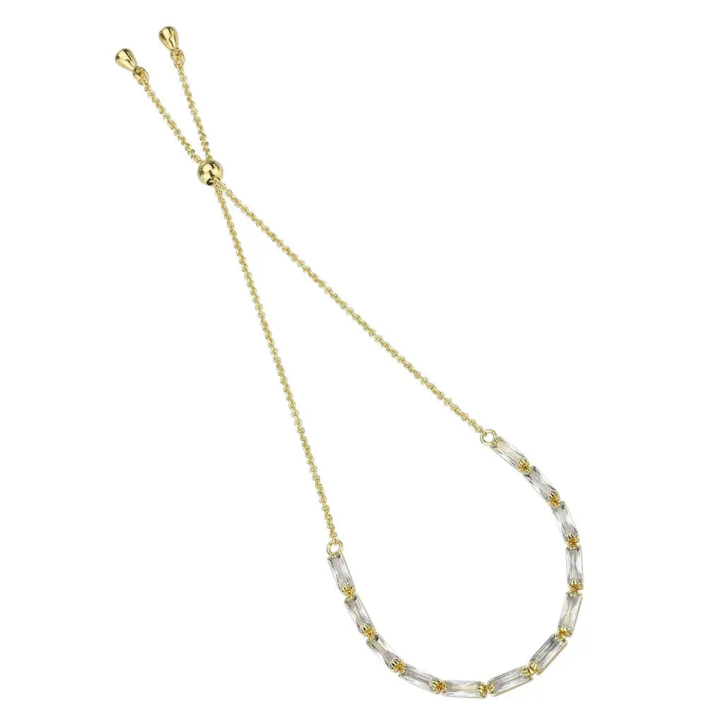 3W1653 - Gold Brass Bracelet with AAA Grade CZ in Clear - Alamode - Flyclothing LLC