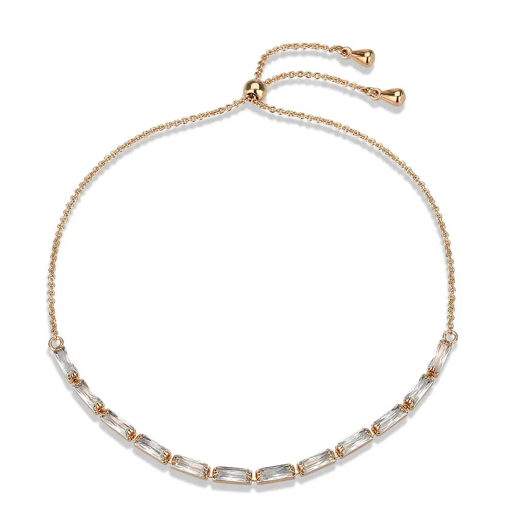 3W1654 - Rose Gold Brass Bracelet with AAA Grade CZ in Clear - Alamode - Flyclothing LLC