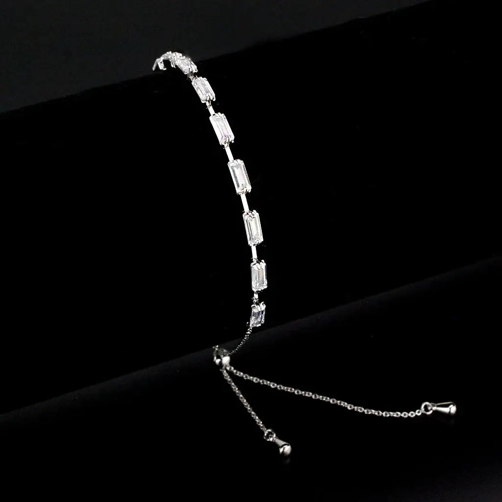 3W1655 - Rhodium Brass Bracelet with AAA Grade CZ in Clear - Alamode - Flyclothing LLC
