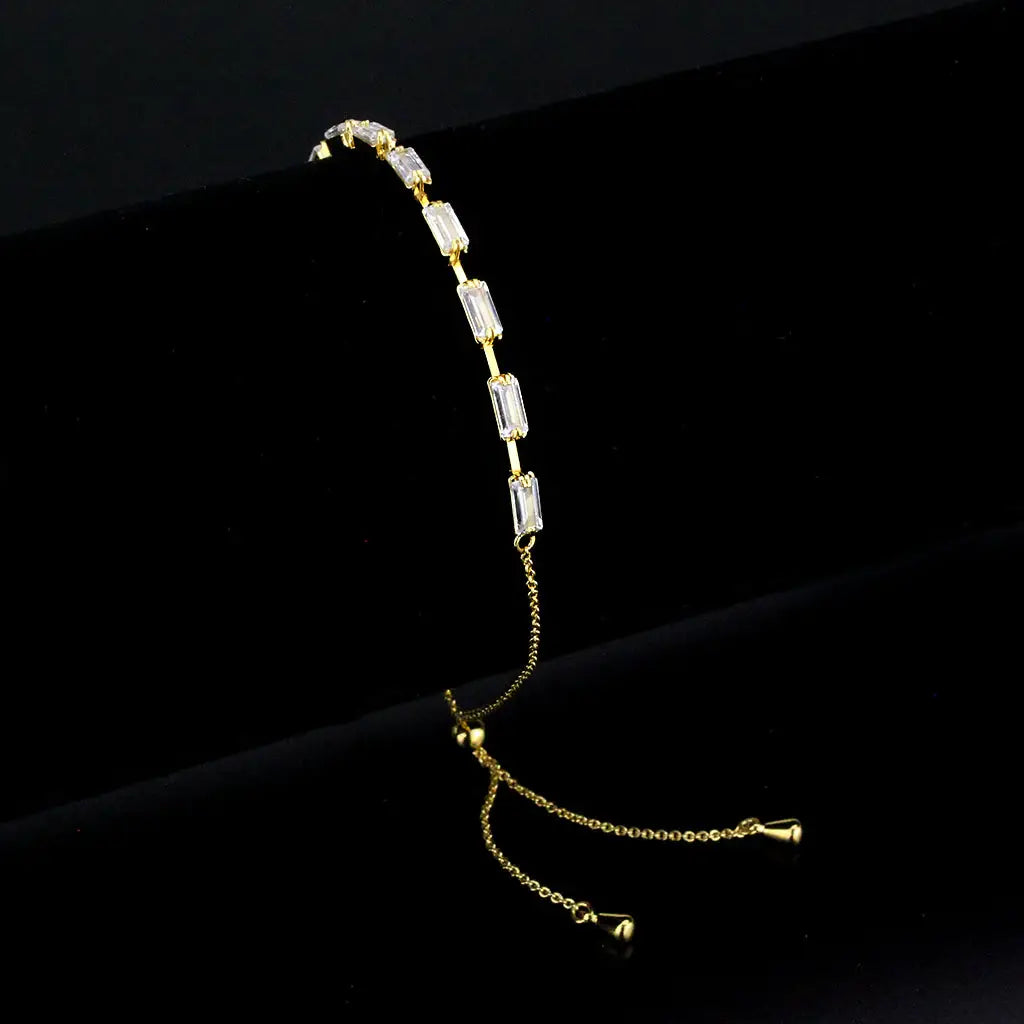 3W1656 - Gold Brass Bracelet with AAA Grade CZ in Clear - Alamode - Flyclothing LLC