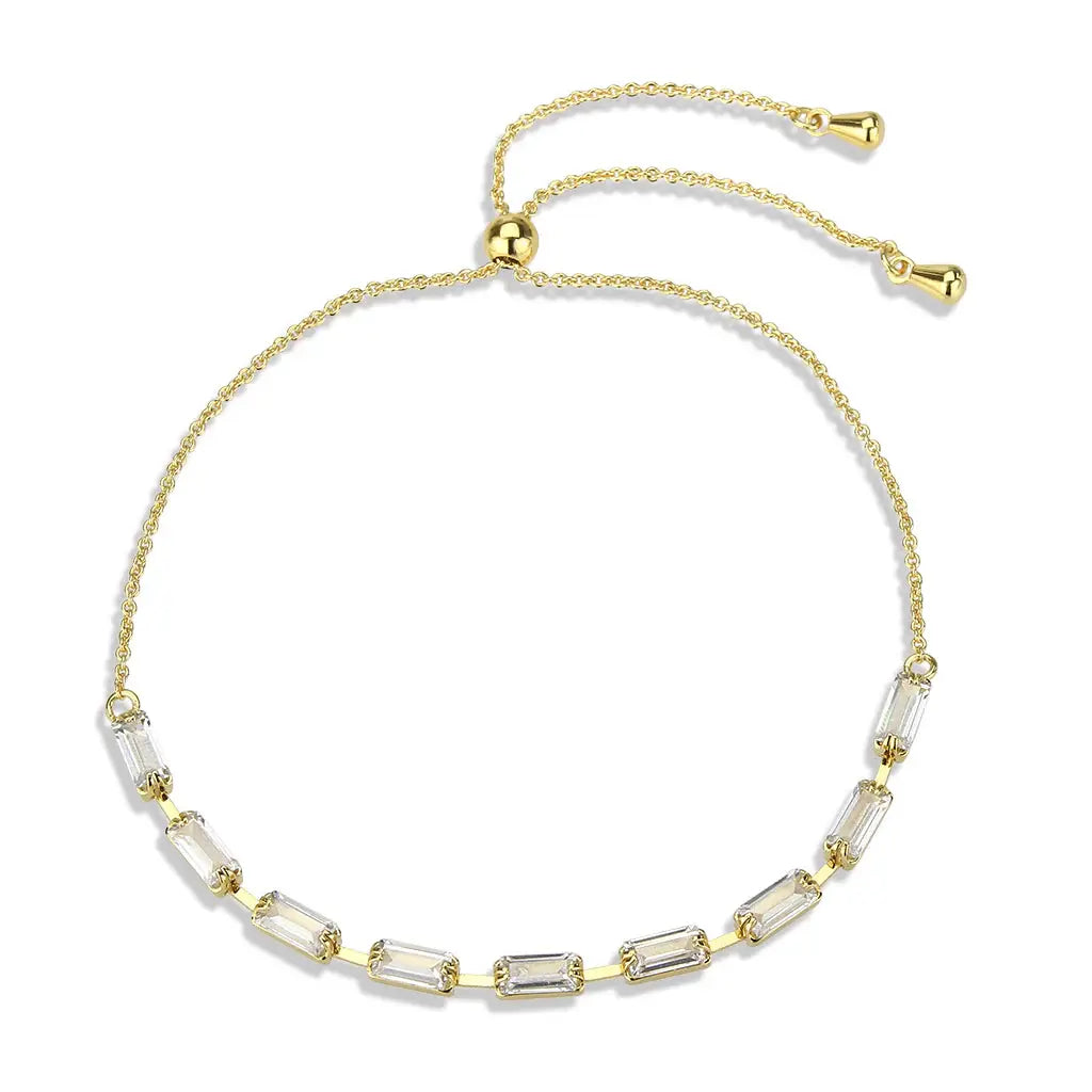 3W1656 - Gold Brass Bracelet with AAA Grade CZ in Clear - Alamode - Flyclothing LLC
