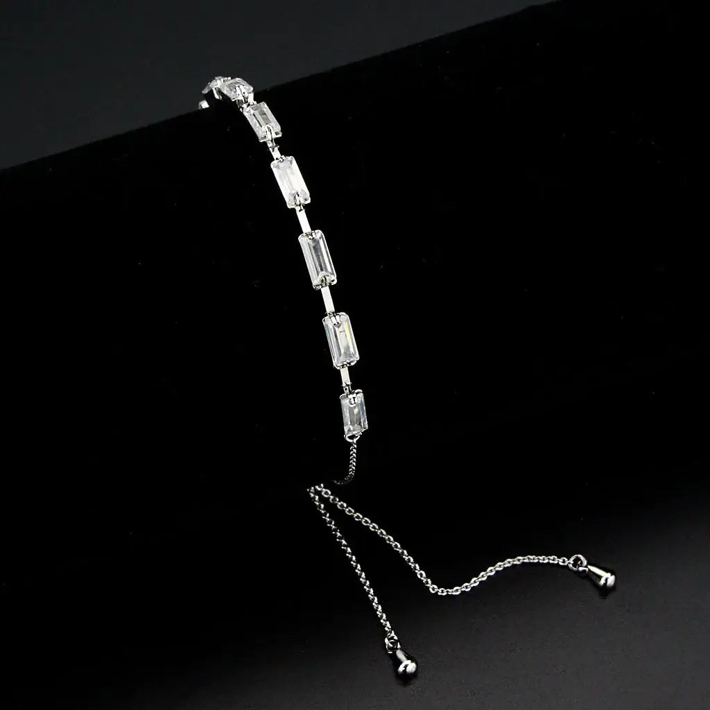 3W1658 - Rhodium Brass Bracelet with AAA Grade CZ in Clear - Alamode - Flyclothing LLC