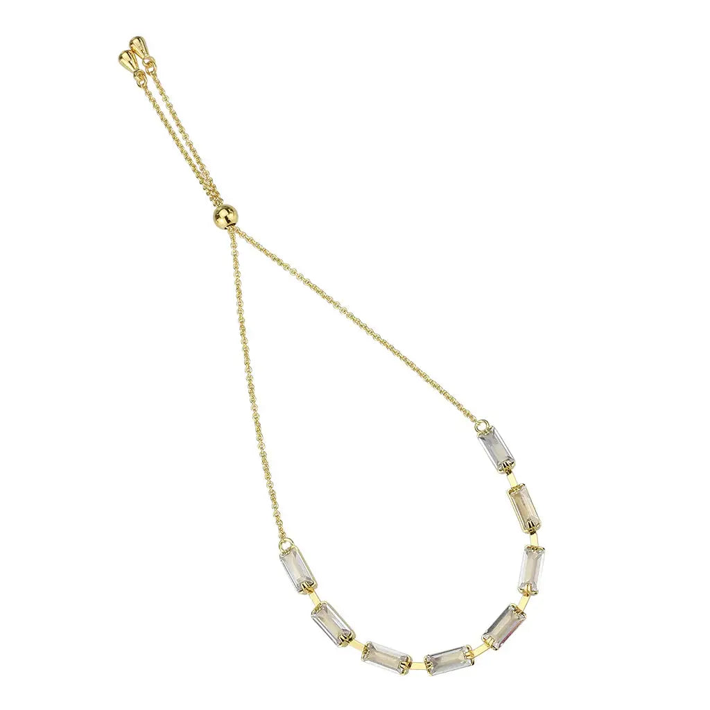 3W1659 - Gold Brass Bracelet with AAA Grade CZ in Clear - Alamode - Flyclothing LLC