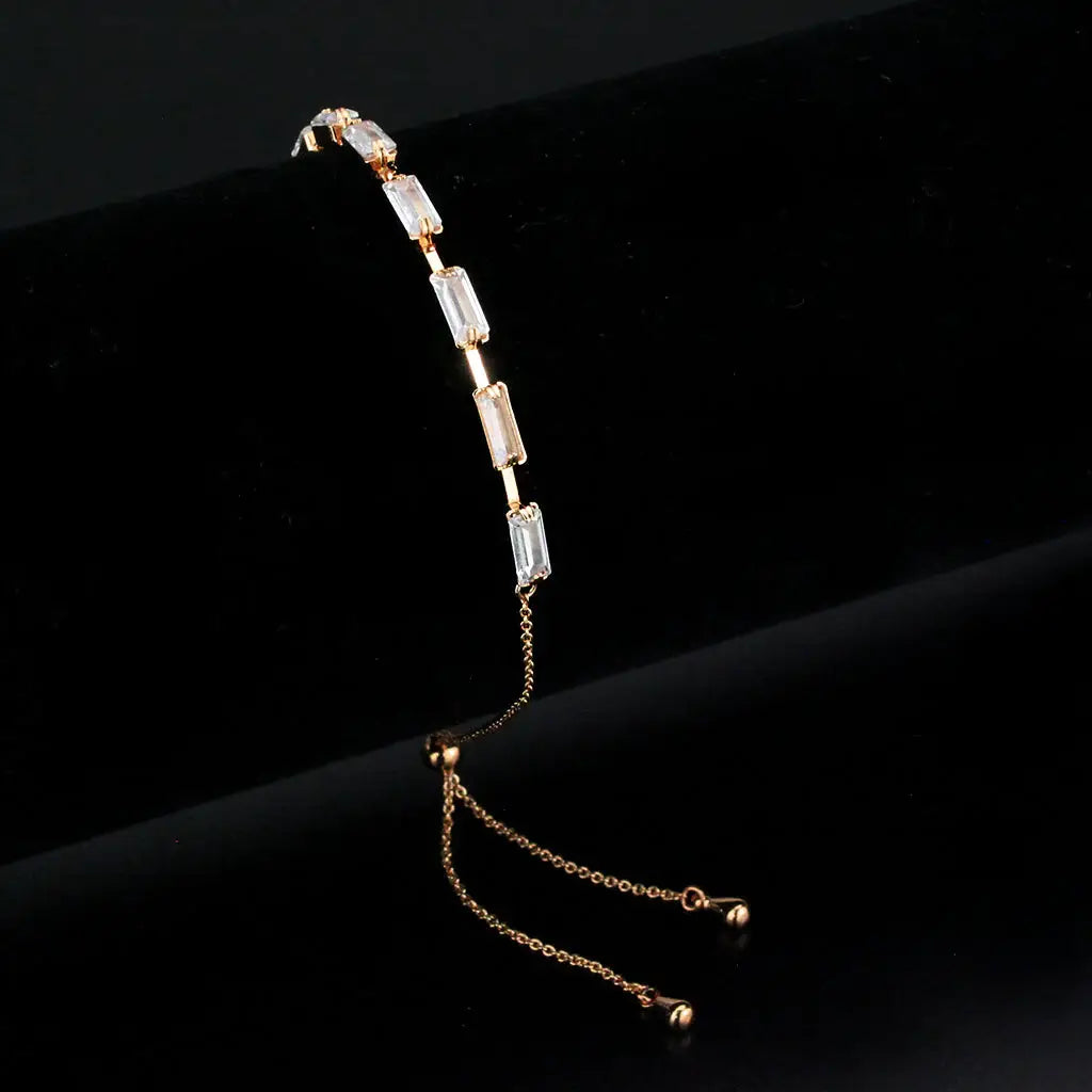 3W1660 - Rose Gold Brass Bracelet with AAA Grade CZ in Clear - Alamode - Flyclothing LLC