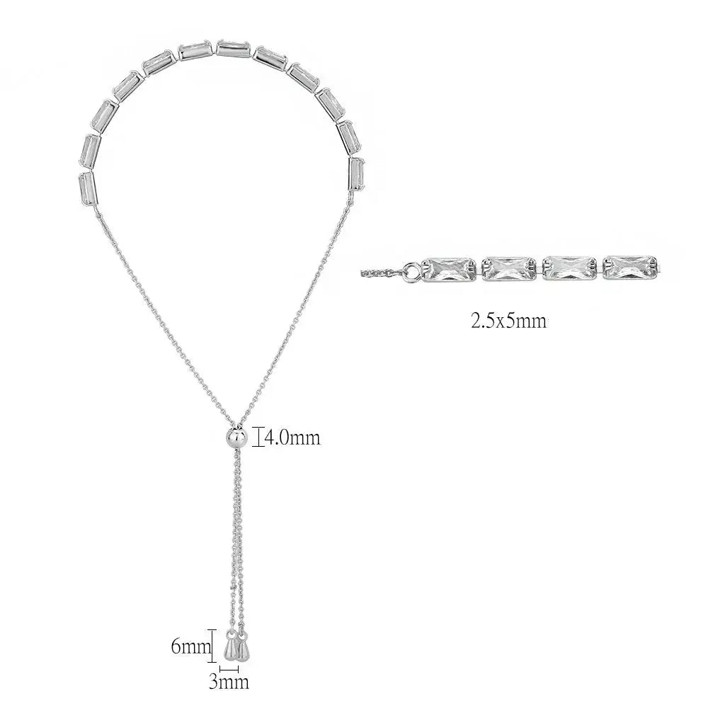 3W1661 - Rhodium Brass Bracelet with AAA Grade CZ in Clear - Alamode - Flyclothing LLC