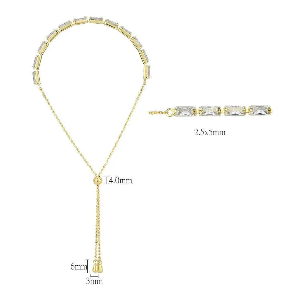 3W1662 - Gold Brass Bracelet with AAA Grade CZ in Clear - Alamode - Flyclothing LLC