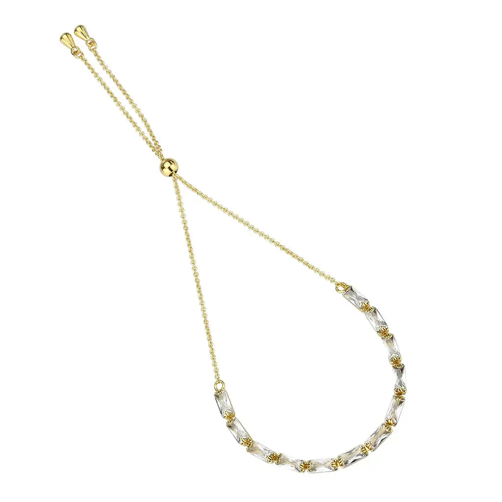 3W1662 - Gold Brass Bracelet with AAA Grade CZ in Clear - Alamode - Flyclothing LLC