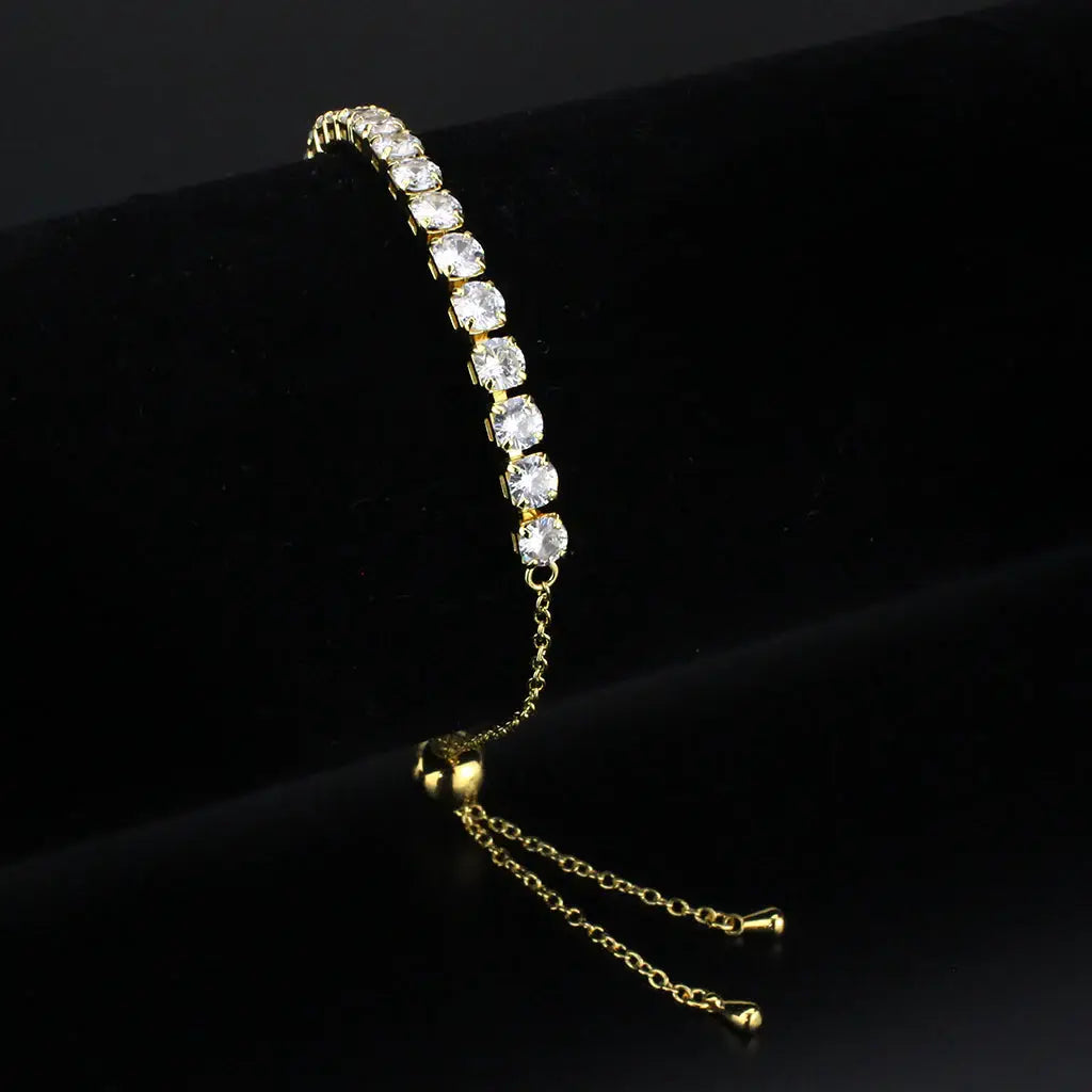 3W1665 - Gold Brass Bracelet with AAA Grade CZ in Clear - Alamode - Flyclothing LLC