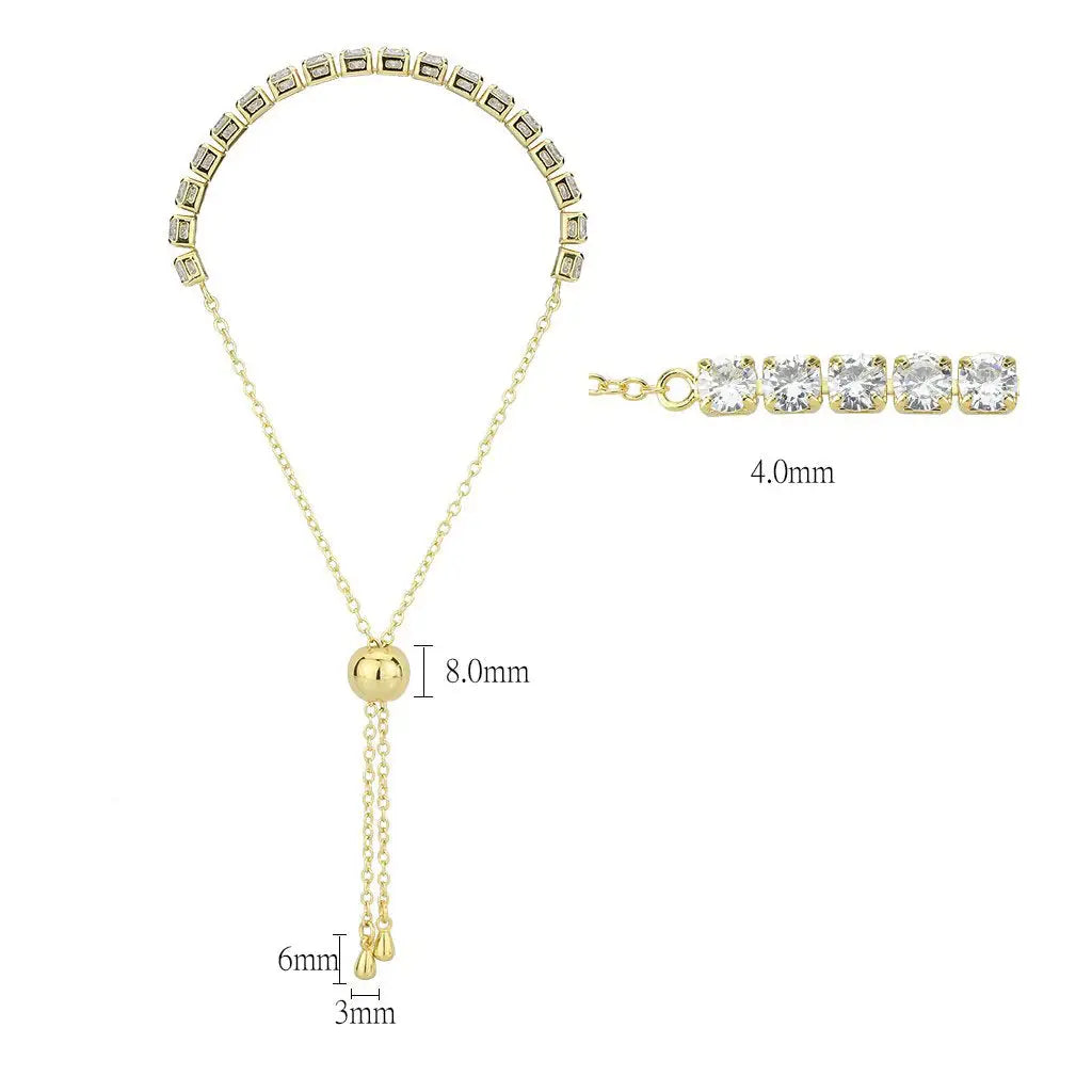 3W1665 - Gold Brass Bracelet with AAA Grade CZ in Clear - Alamode - Flyclothing LLC