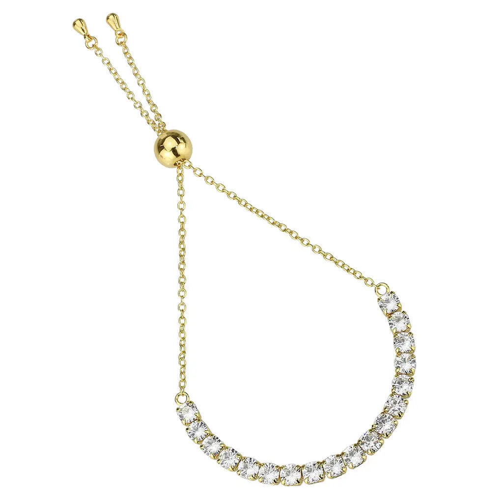 3W1665 - Gold Brass Bracelet with AAA Grade CZ in Clear - Alamode - Flyclothing LLC