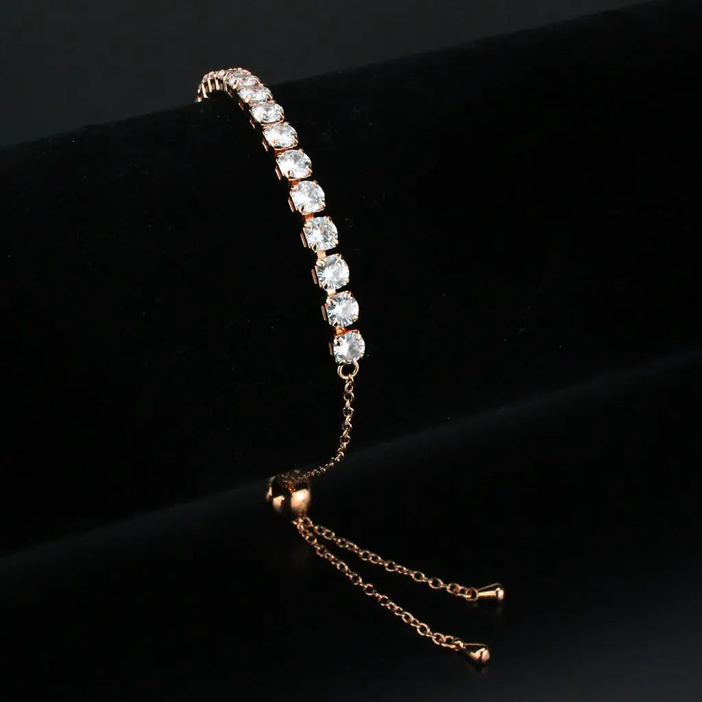 3W1666 - Rose Gold Brass Bracelet with AAA Grade CZ in Clear - Alamode - Flyclothing LLC
