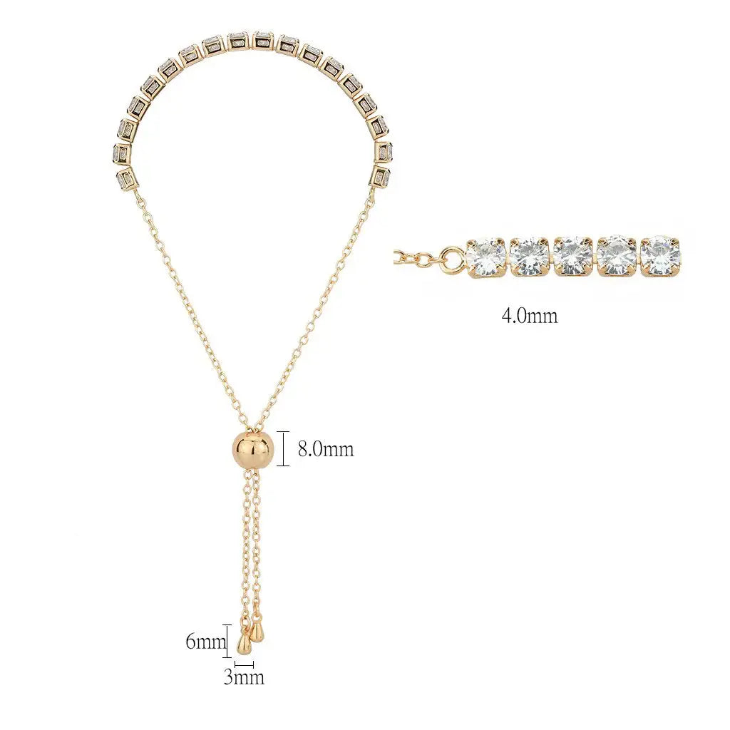 3W1666 - Rose Gold Brass Bracelet with AAA Grade CZ in Clear - Alamode - Flyclothing LLC