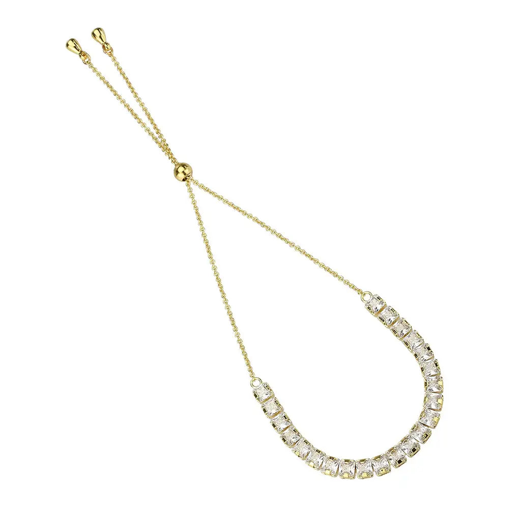 3W1668 - Gold Brass Bracelet with AAA Grade CZ in Clear - Alamode - Flyclothing LLC
