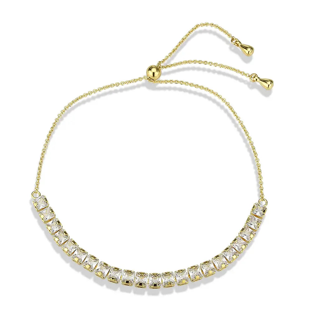 3W1668 - Gold Brass Bracelet with AAA Grade CZ in Clear - Alamode - Flyclothing LLC