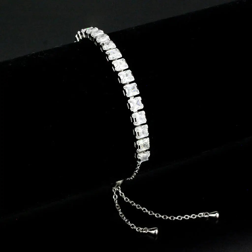 3W1670 - Rhodium Brass Bracelet with AAA Grade CZ in Clear - Alamode - Flyclothing LLC