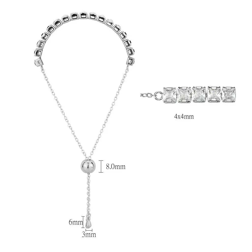 3W1670 - Rhodium Brass Bracelet with AAA Grade CZ in Clear - Alamode - Flyclothing LLC