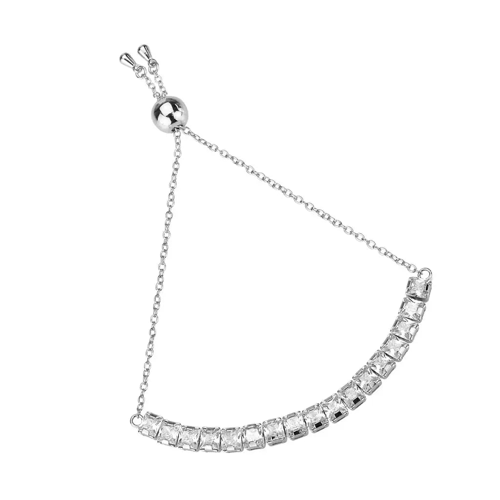 3W1670 - Rhodium Brass Bracelet with AAA Grade CZ in Clear - Alamode - Flyclothing LLC