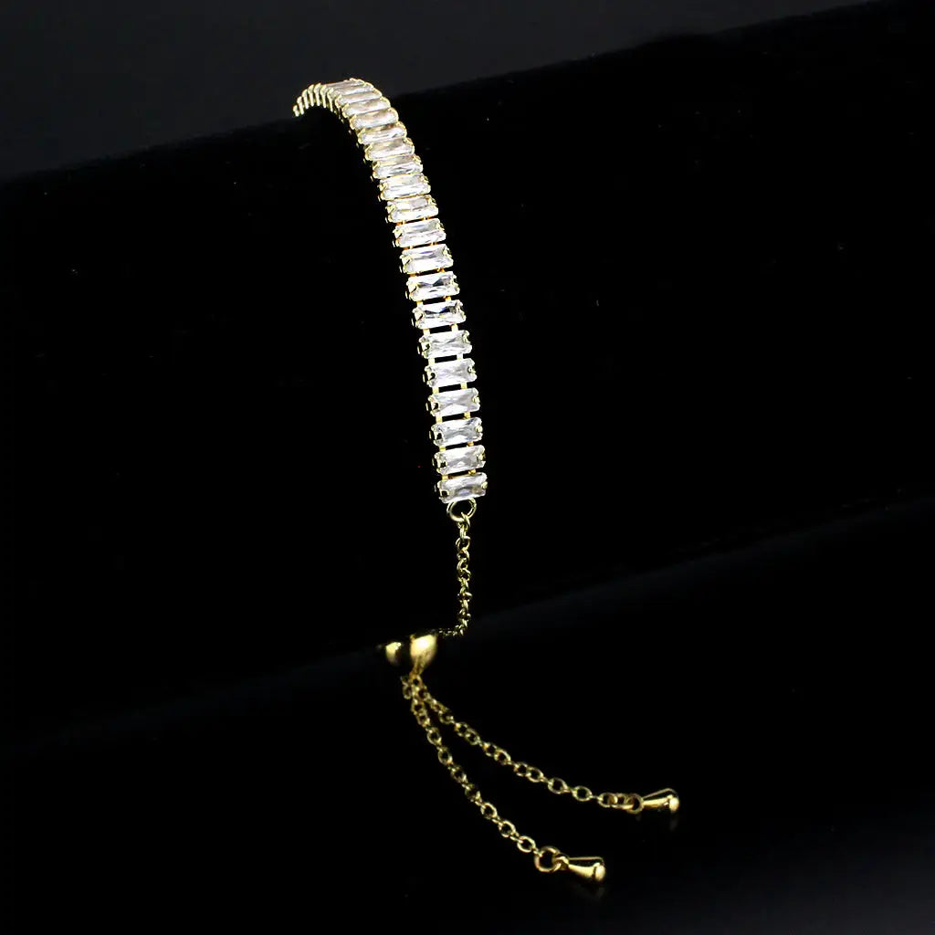 3W1674 - Gold Brass Bracelet with AAA Grade CZ in Clear - Alamode - Flyclothing LLC