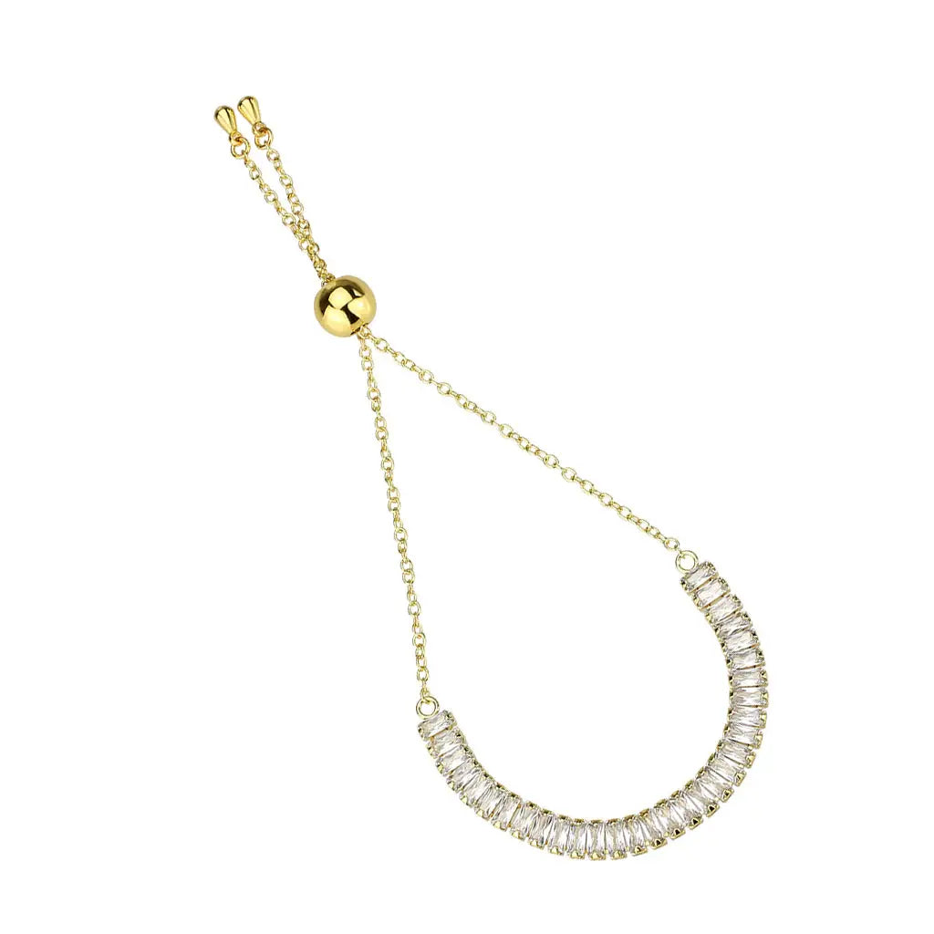 3W1674 - Gold Brass Bracelet with AAA Grade CZ in Clear - Alamode - Flyclothing LLC