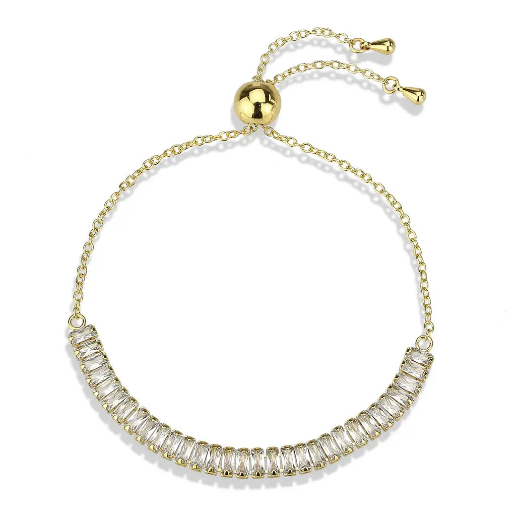 3W1674 - Gold Brass Bracelet with AAA Grade CZ in Clear - Alamode - Flyclothing LLC