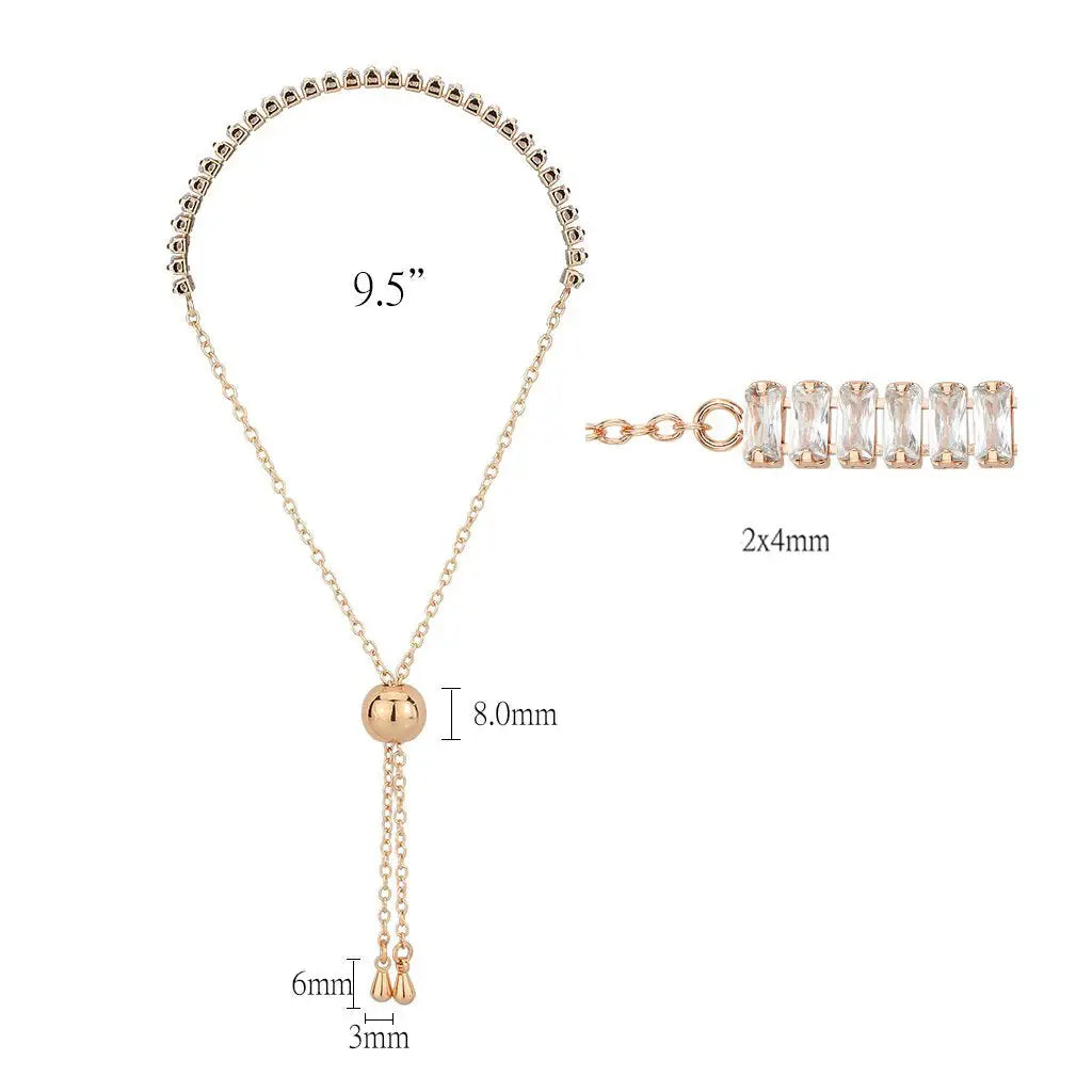 3W1675 - Rose Gold Brass Bracelet with AAA Grade CZ in Clear - Alamode - Flyclothing LLC