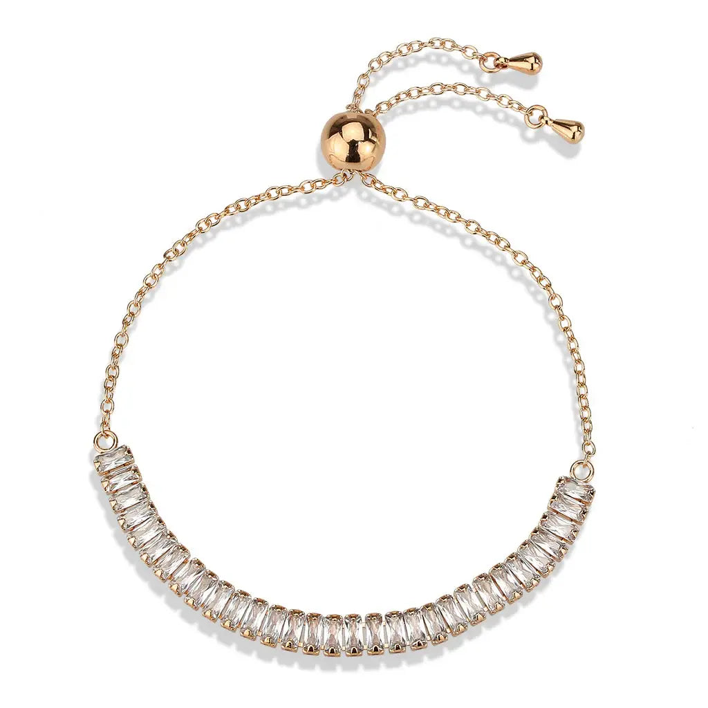3W1675 - Rose Gold Brass Bracelet with AAA Grade CZ in Clear - Alamode - Flyclothing LLC