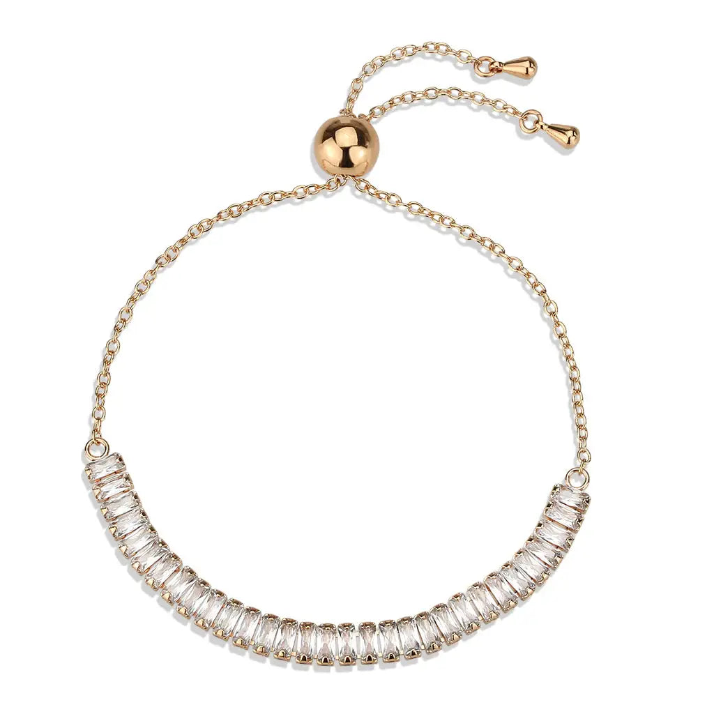 3W1678 - Rose Gold Brass Bracelet with AAA Grade CZ in Clear - Alamode - Flyclothing LLC