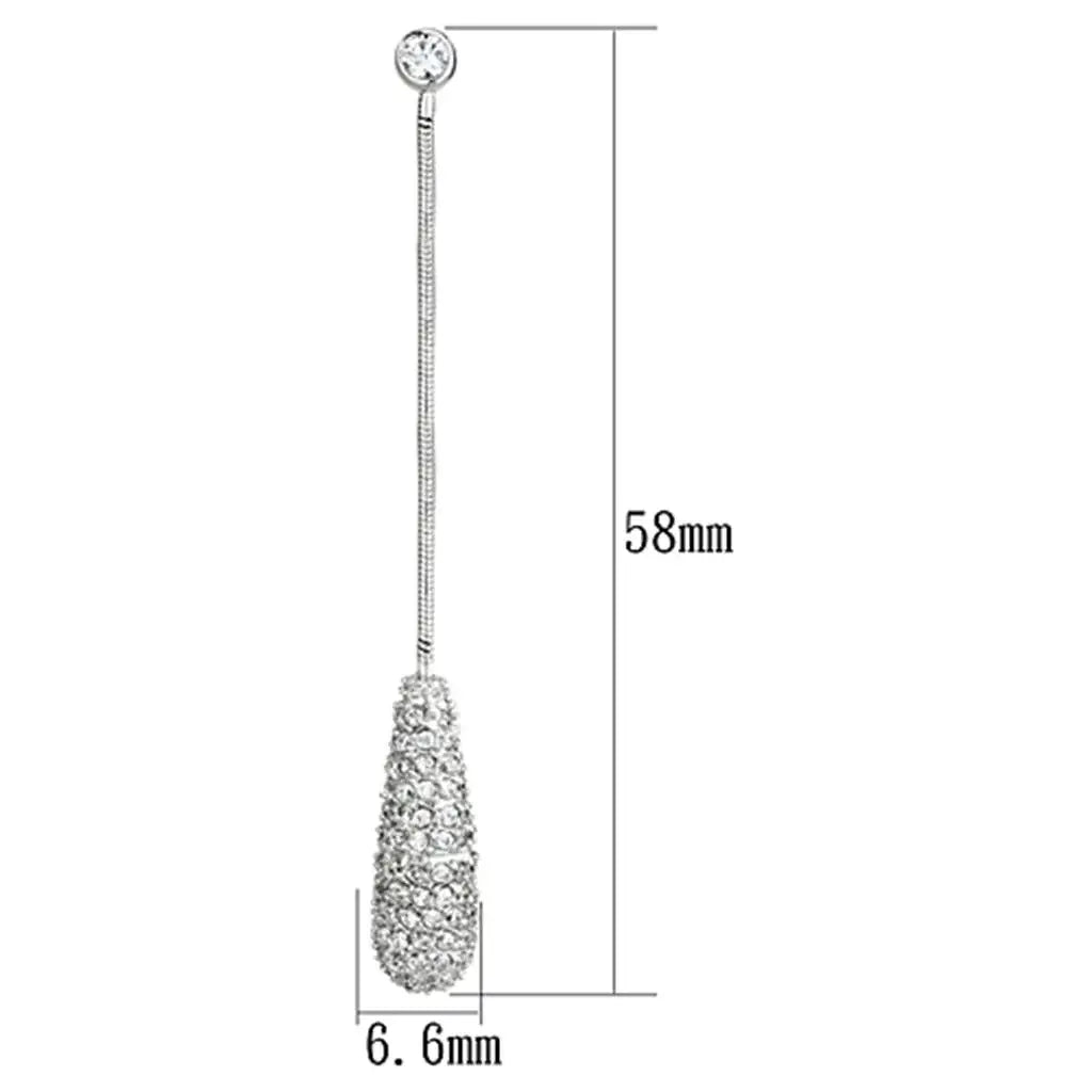 3W355 - Rhodium Brass Earrings with AAA Grade CZ in Clear - Alamode - Flyclothing LLC