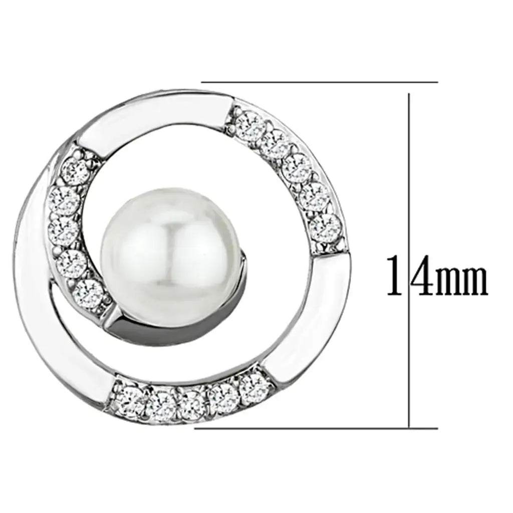 3W366 - Rhodium Brass Earrings with Synthetic Pearl in White - Alamode - Flyclothing LLC