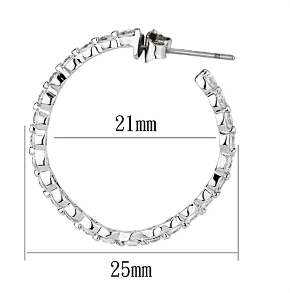 3W370 - Rhodium Brass Earrings with AAA Grade CZ in Clear - Alamode - Flyclothing LLC