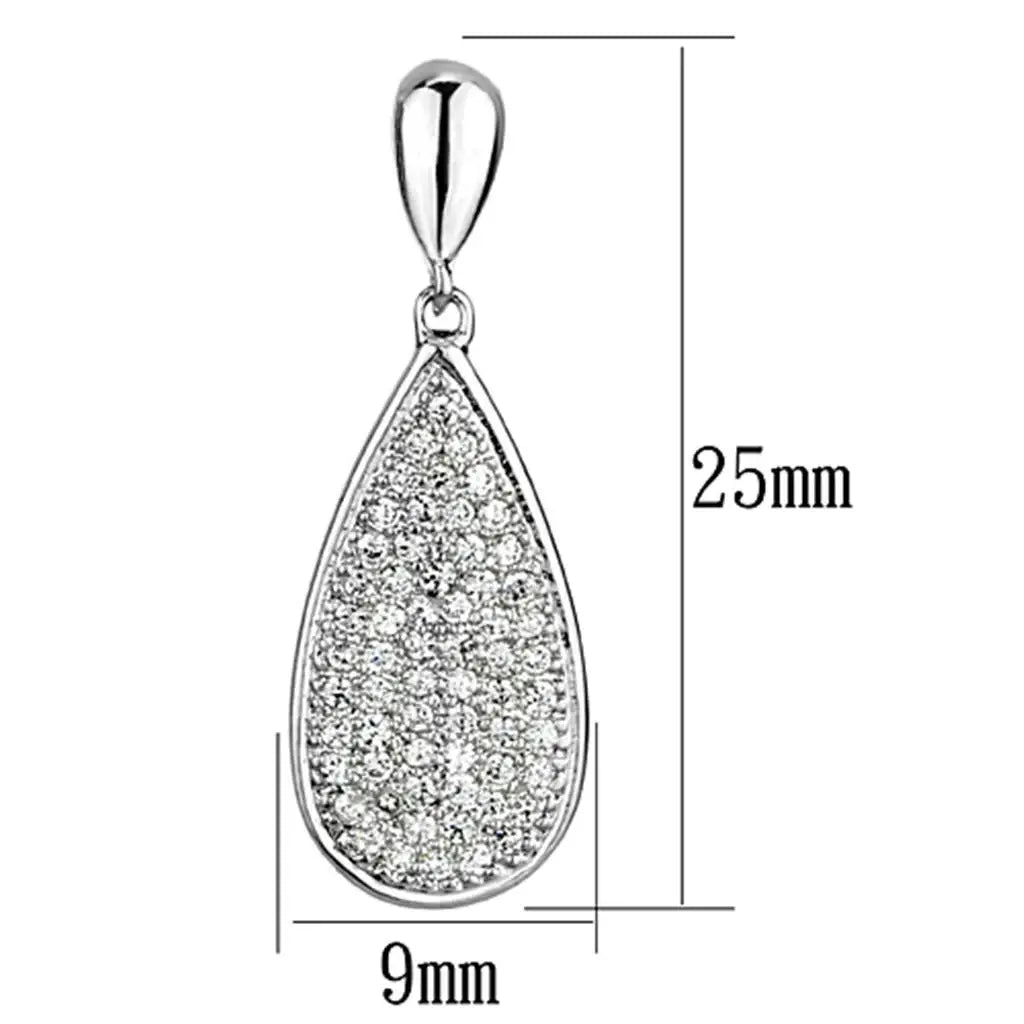 3W380 - Rhodium Brass Earrings with AAA Grade CZ in Clear - Alamode - Flyclothing LLC