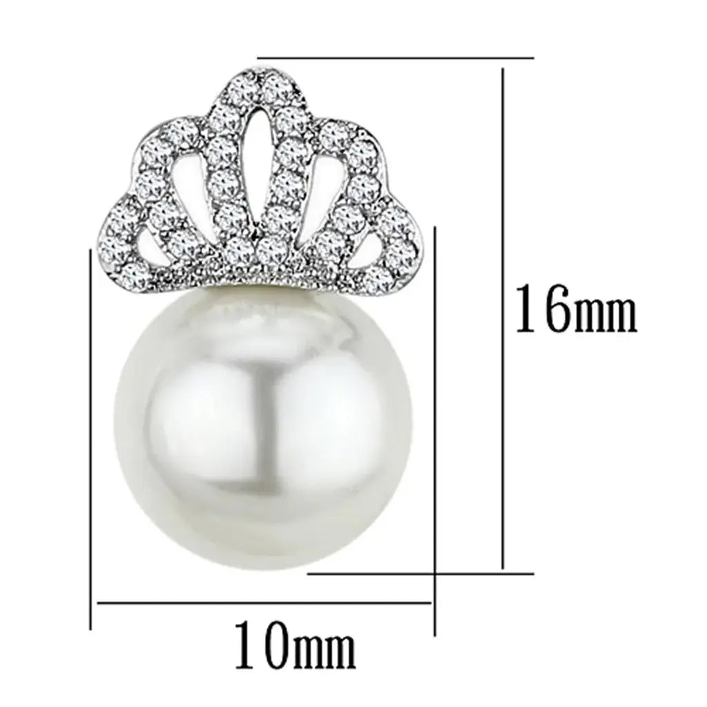 3W383 - Rhodium Brass Earrings with Synthetic Pearl in White - Alamode - Flyclothing LLC
