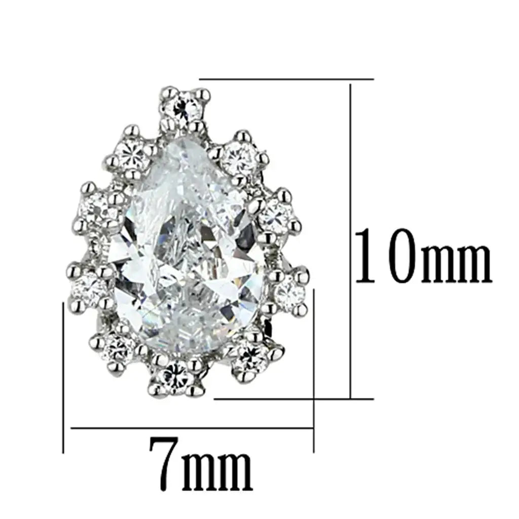 3W386 - Rhodium Brass Earrings with AAA Grade CZ in Clear - Alamode - Flyclothing LLC