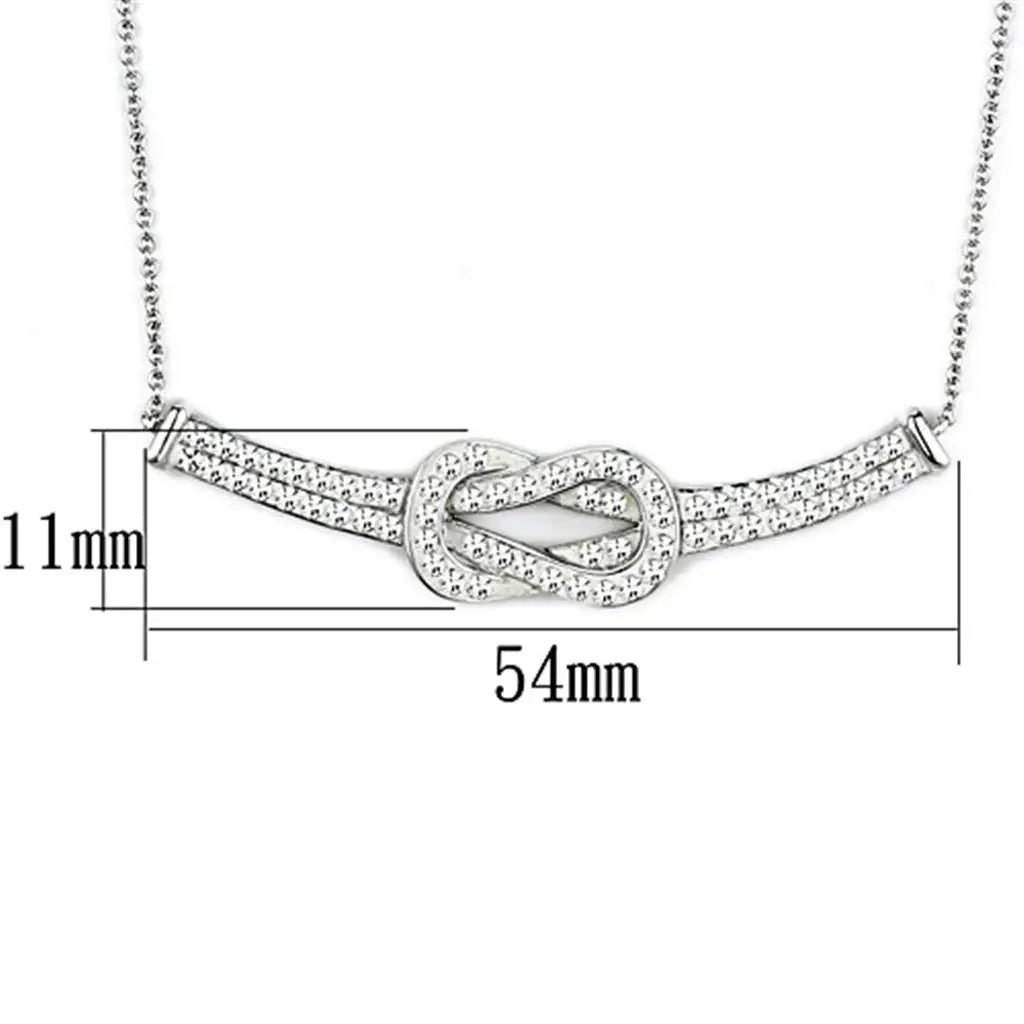 3W406 - Rhodium Brass Necklace with Top Grade Crystal in Clear - Alamode - Flyclothing LLC