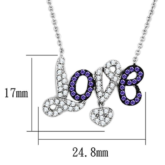 3W414 - Rhodium + Ruthenium Brass Necklace with AAA Grade CZ in Amethyst - Alamode - Flyclothing LLC