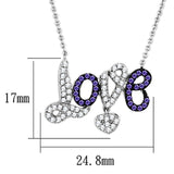 3W414 - Rhodium + Ruthenium Brass Necklace with AAA Grade CZ  in Amethyst - Alamode