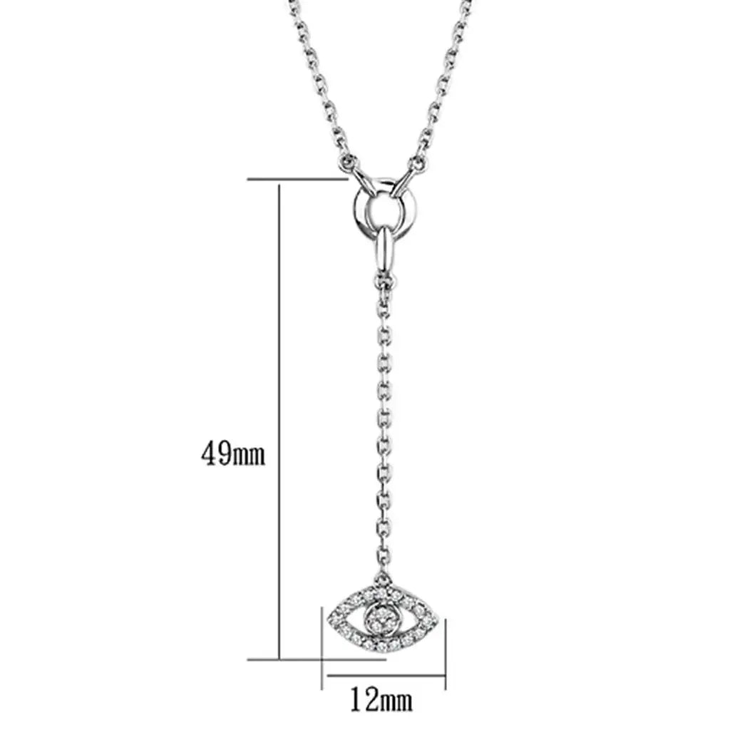 3W423 - Rhodium Brass Necklace with AAA Grade CZ in Clear - Alamode - Flyclothing LLC