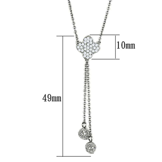 3W427 - Rhodium Brass Necklace with AAA Grade CZ in Clear - Alamode - Flyclothing LLC