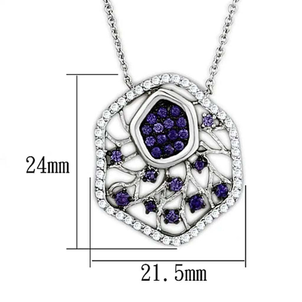 3W438 - Rhodium + Ruthenium Brass Necklace with AAA Grade CZ in Amethyst - Alamode - Flyclothing LLC
