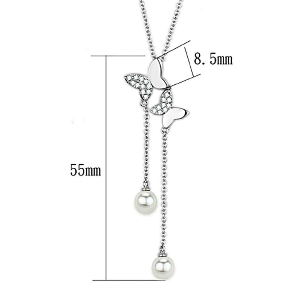 3W442 - Rhodium Brass Necklace with Synthetic Pearl in White - Alamode - Flyclothing LLC