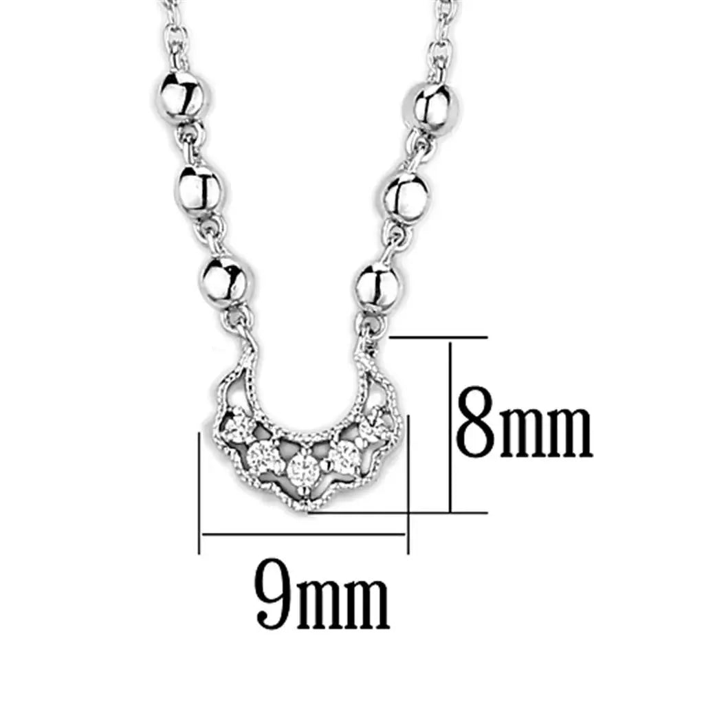 3W448 - Rhodium Brass Necklace with AAA Grade CZ in Clear - Alamode - Flyclothing LLC