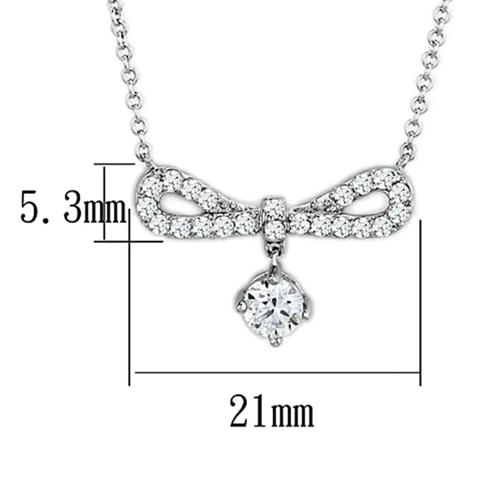3W452 - Rhodium Brass Necklace with AAA Grade CZ in Clear - Alamode - Flyclothing LLC