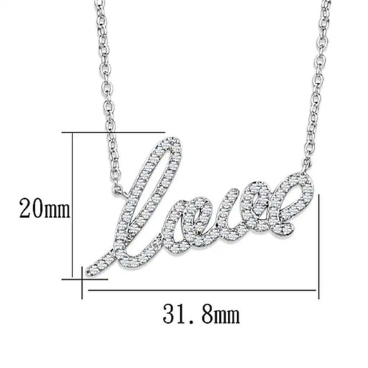 3W453 - Rhodium Brass Necklace with AAA Grade CZ in Clear - Alamode - Flyclothing LLC