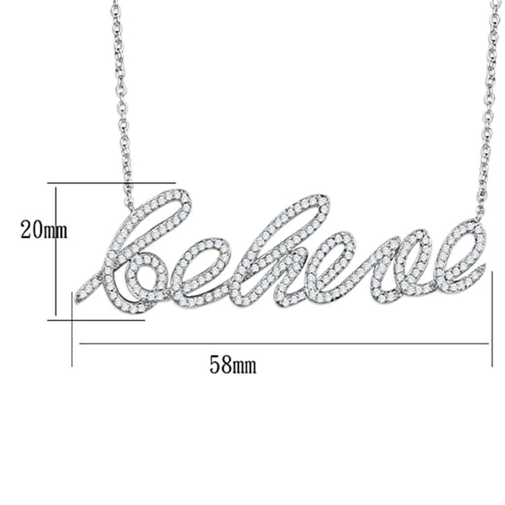 3W454 - Rhodium Brass Necklace with AAA Grade CZ in Clear - Alamode - Flyclothing LLC