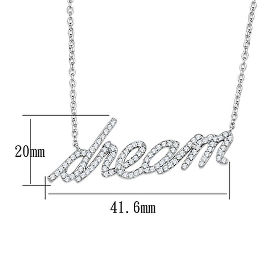 3W455 - Rhodium Brass Necklace with AAA Grade CZ in Clear - Alamode - Flyclothing LLC