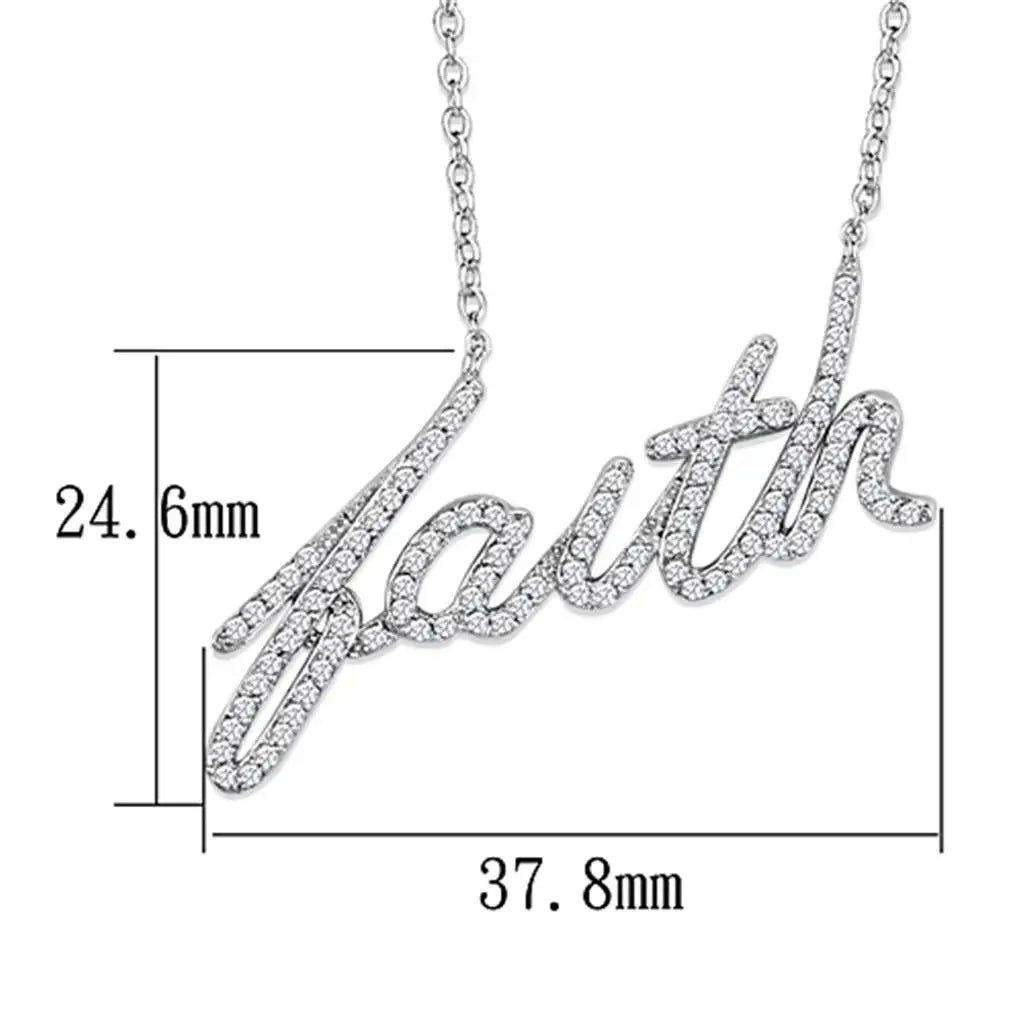3W458 - Rhodium Brass Necklace with AAA Grade CZ in Clear - Alamode - Flyclothing LLC