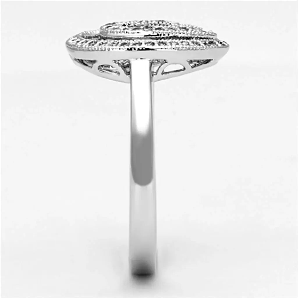 3W463 - Rhodium Brass Ring with AAA Grade CZ in Clear - Alamode - Flyclothing LLC