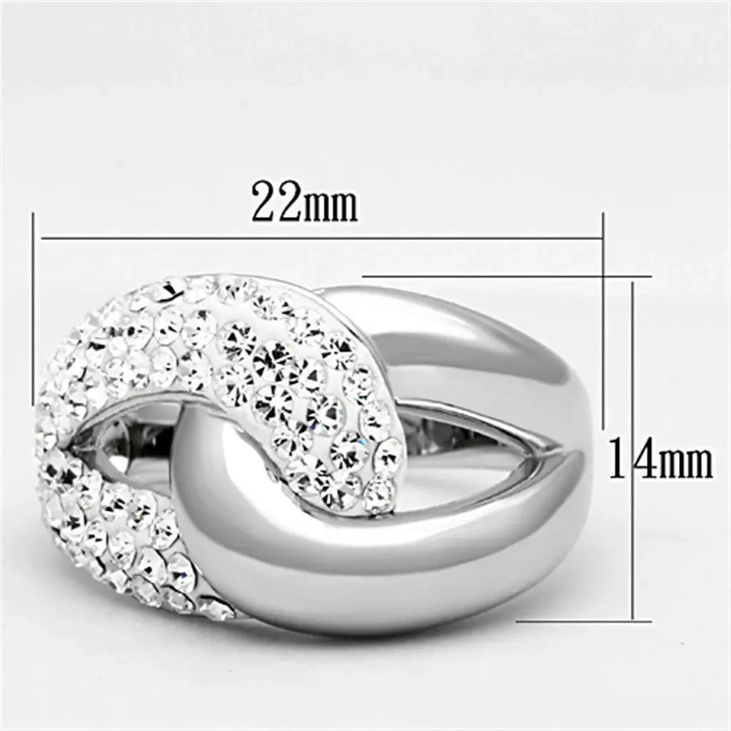 3W466 - Rhodium Brass Ring with Top Grade Crystal in Clear - Alamode - Flyclothing LLC