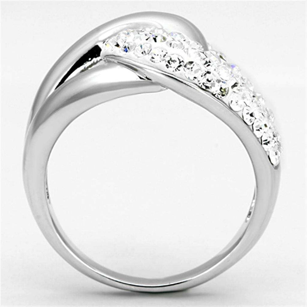 3W466 - Rhodium Brass Ring with Top Grade Crystal in Clear - Alamode - Flyclothing LLC